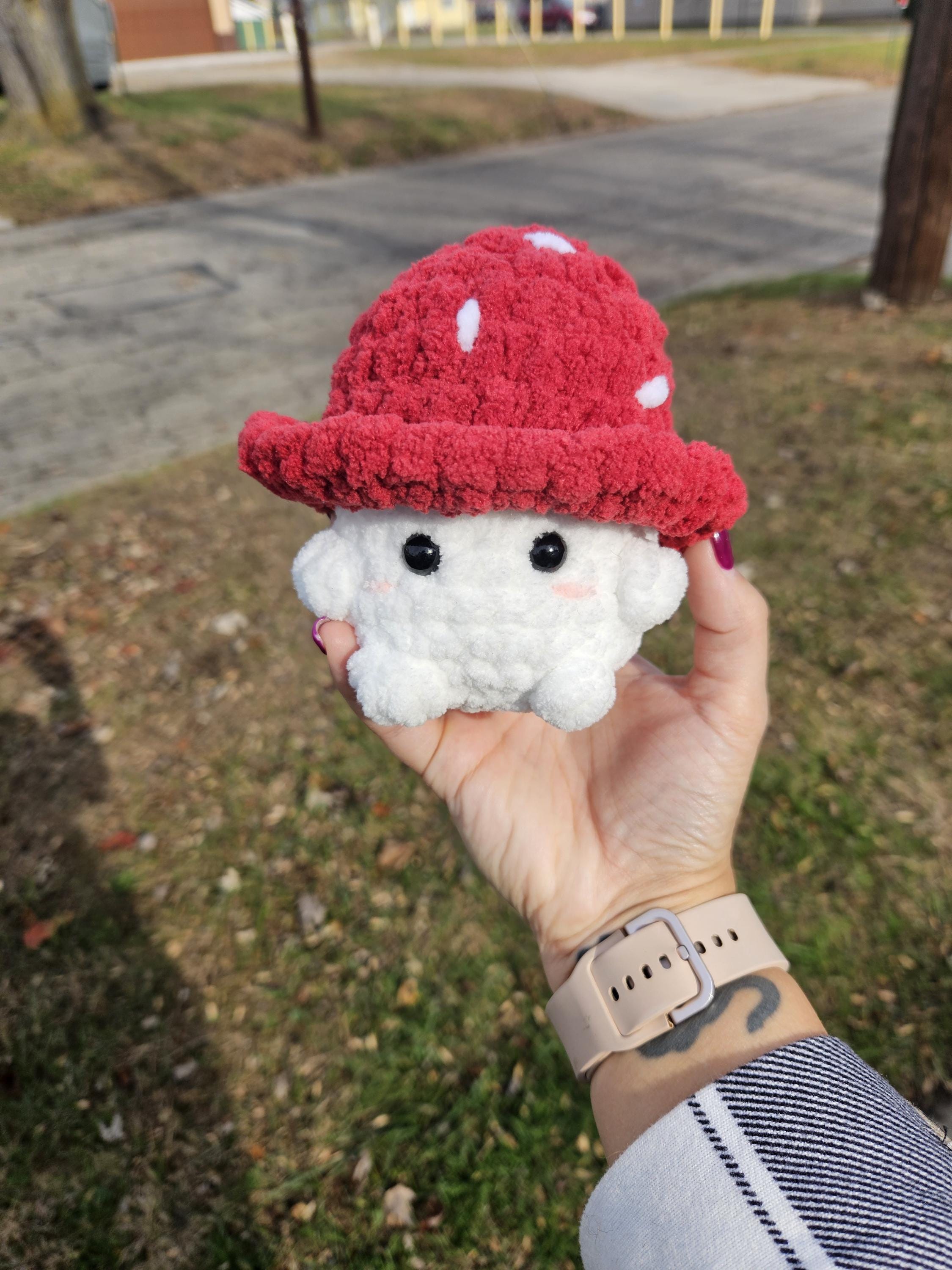 Crochet Mushroom Plushie: Chenille Yarn Stuffed Animal